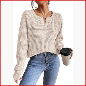 Lightweight V-Neck Pullover Sweater Drop Shoulder Long Sleeve Casual Top